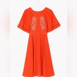 Nanette‎ Lepore Embroidered A-Line Dress Bell Sleeves Waist Tie Size 12